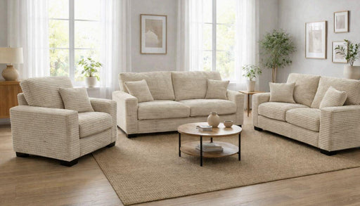 Savannah - Beige Upholstered Sofa and Loveseat with Throw Pillows Included - L408-SL
