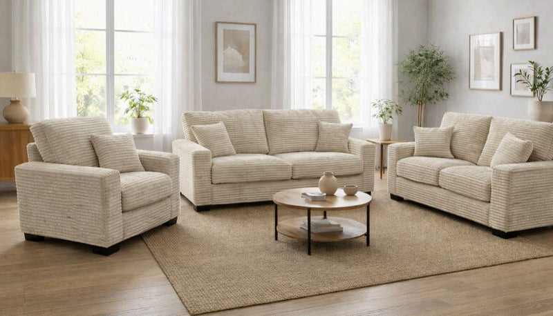 Savannah - Beige Upholstered Sofa with Throw Pillows Included - L408-S
