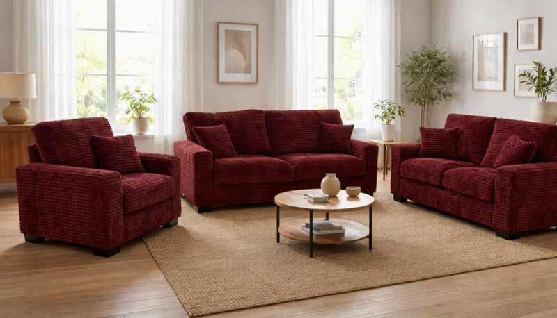 Savannah - Burgundy Upholstered Sofa with Throw Pillows Included - L407-S