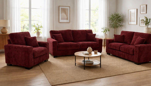 Savannah - Burgundy Upholstered Sofa with Throw Pillows Included - L407-S