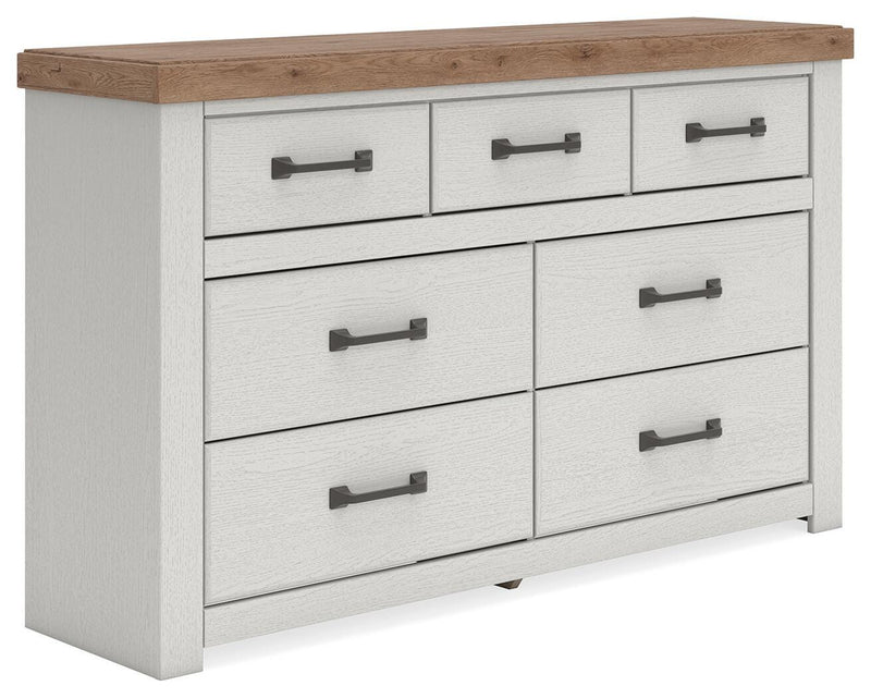 Savonport King Panel Bed and Dresser in White/Brown - PKG025307