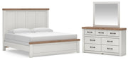 Savonport King Panel Bed, Dresser and Mirror in White/Brown - PKG025301
