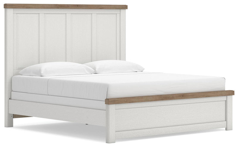 Savonport King Panel Bed, Dresser, Mirror and Chest in White/Brown - PKG025305