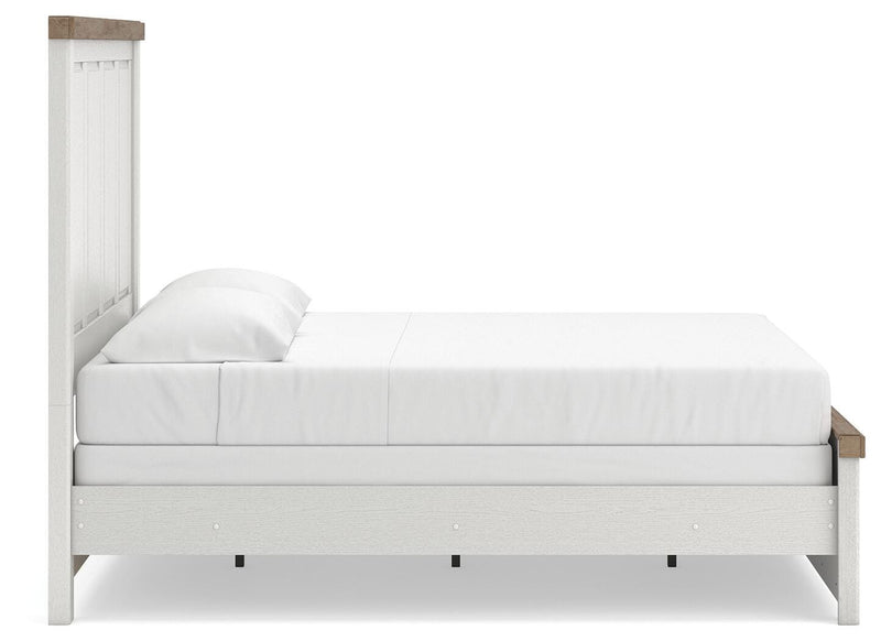 Savonport King Panel Bed, Dresser, Mirror and Chest in White/Brown - PKG025305