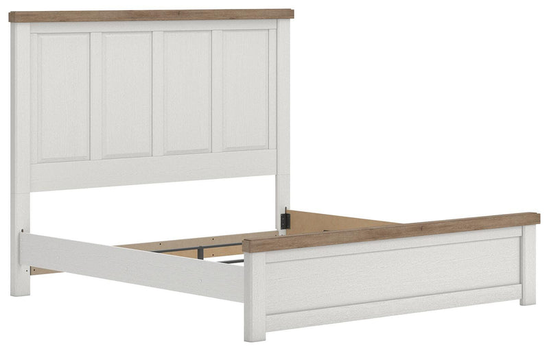 Savonport King Panel Bed. Dresser, Mirror and Nightstand in White/Brown - PKG025304