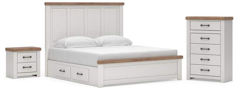 Savonport King Panel Bed with Storage, Chest and Nightstand in White/Brown - PKG025518