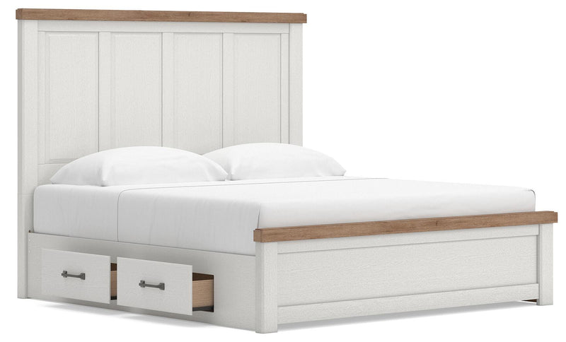 Savonport King Panel Bed with Storage, Chest and Nightstand in White/Brown - PKG025518