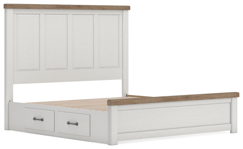 Savonport King Panel Bed with Storage, Dresser and Chest in White/Brown - PKG025403