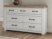 Savonport King Panel Bed with Storage, Dresser and Chest in White/Brown - PKG025517