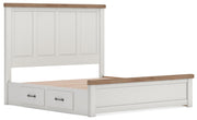 Savonport King Panel Bed with Storage, Dresser and Mirror in White/Brown - PKG025516