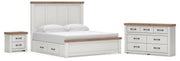 Savonport King Panel Bed with Storage, Dresser and Nightstand in White/Brown - PKG025523