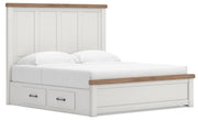 Savonport King Panel Bed with Storage, Dresser and Nightstand in White/Brown - PKG025523