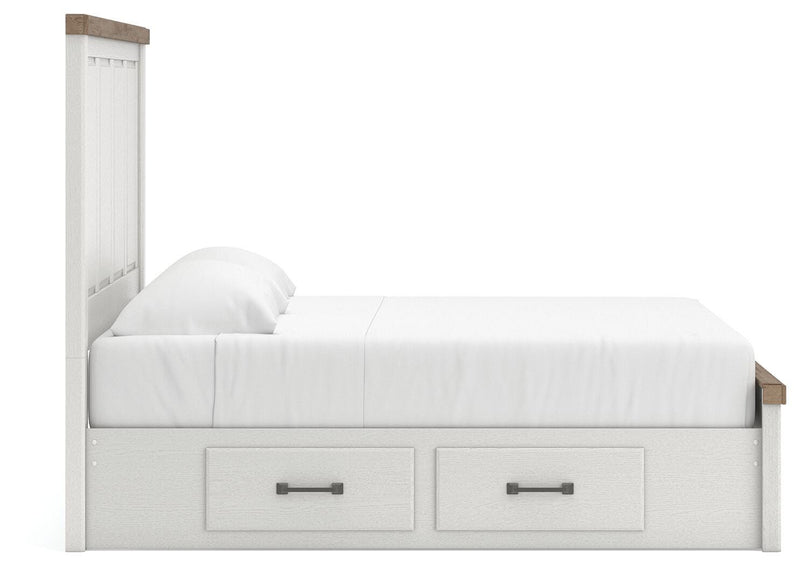 Savonport King Panel Bed with Storage, Dresser, Mirror and Chest in White/Brown - PKG025406