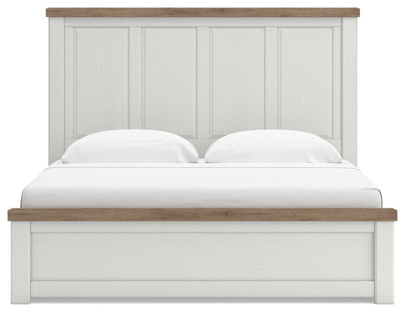 Savonport King Panel Bed with Storage, Dresser, Mirror and Chest in White/Brown - PKG025520