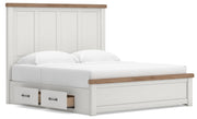 Savonport King Panel Bed with Storage, Dresser, Mirror and Chest in White/Brown - PKG025520