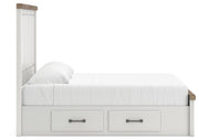 Savonport King Panel Bed with Storage, Dresser, Mirror and Chest in White/Brown - PKG025520