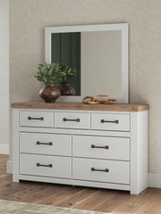 Savonport King Panel Bed with Storage. Dresser, Mirror and Nightstand in White/Brown - PKG025405