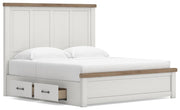 Savonport King Panel Bed with Storage. Dresser, Mirror and Nightstand in White/Brown - PKG025405