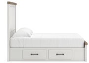 Savonport King Panel Bed with Storage. Dresser, Mirror and Nightstand in White/Brown - PKG025405