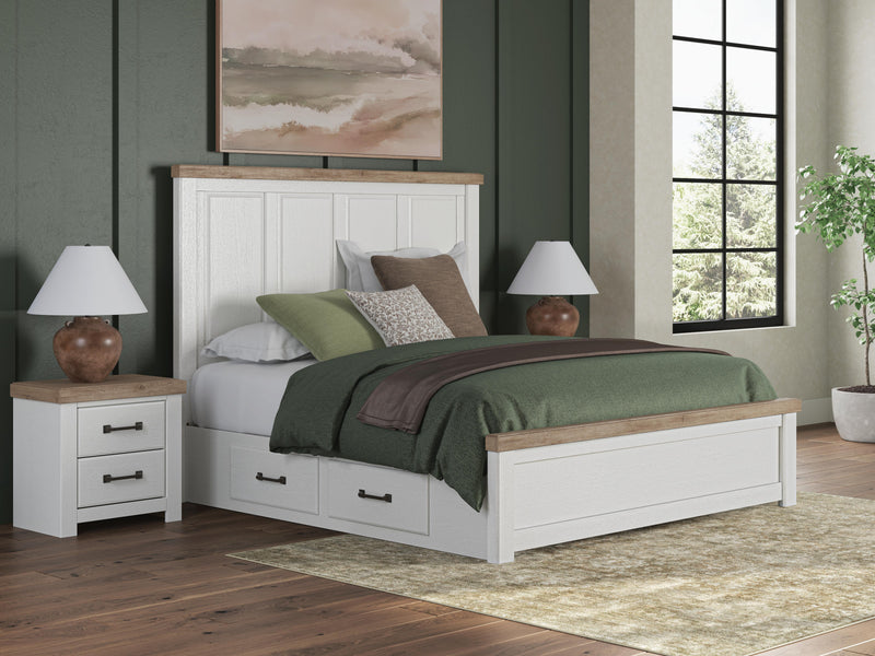 Savonport King Panel Bed with Storage. Dresser, Mirror and Nightstand in White/Brown - PKG025519