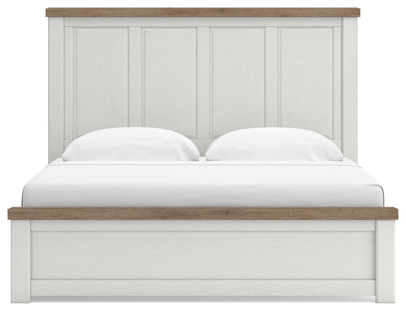 Savonport King Panel Bed with Storage, Dresser, Mirror, Chest and Nightstand in White/Brown - PKG025407