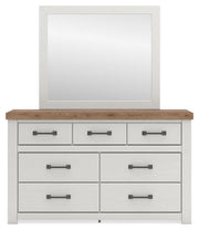 Savonport King Panel Bed with Storage, Dresser, Mirror, Chest and Nightstand in White/Brown - PKG025521