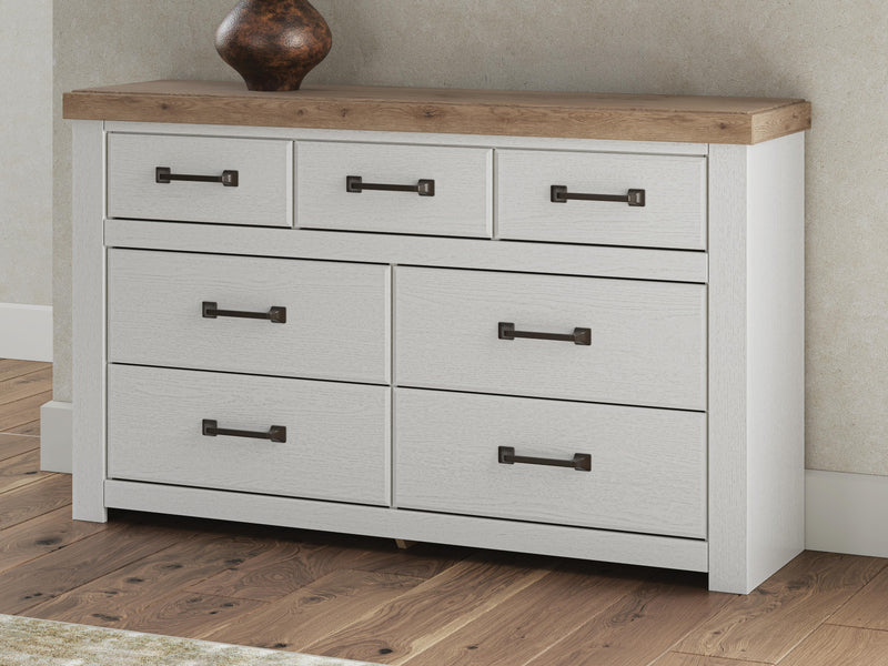 Savonport King Panel Bed with Storageand Dresser in White/Brown - PKG025408