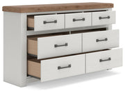 Savonport King Panel Bed with Storageand Dresser in White/Brown - PKG025408