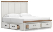 Savonport King Panel Storage Bed and Dresser in White/Brown - PKG025315