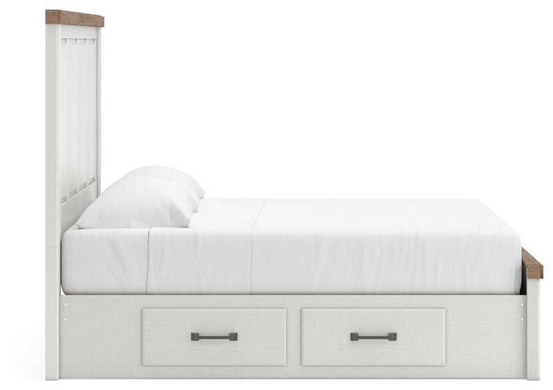 Savonport King Panel Storage Bed and Dresser in White/Brown - PKG025538