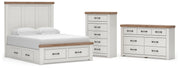 Savonport King Panel Storage Bed, Dresser and Chest in White/Brown - PKG025533