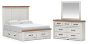 Savonport King Panel Storage Bed, Dresser and Mirror in White/Brown - PKG025532