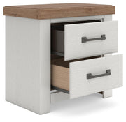 Savonport King Panel Storage Bed, Dresser and Nightstand in White/Brown - PKG025539