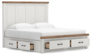 Savonport King Panel Storage Bed, Dresser and Nightstand in White/Brown - PKG025539