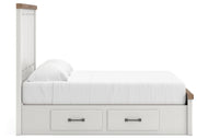 Savonport King Panel Storage Bed, Dresser and Nightstand in White/Brown - PKG025539