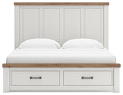 Savonport King Panel Storage Bed, Dresser, Mirror and Chest in White/Brown - PKG025313