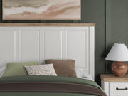 Savonport King Panel Storage Bed, Dresser, Mirror and Chest in White/Brown - PKG025313