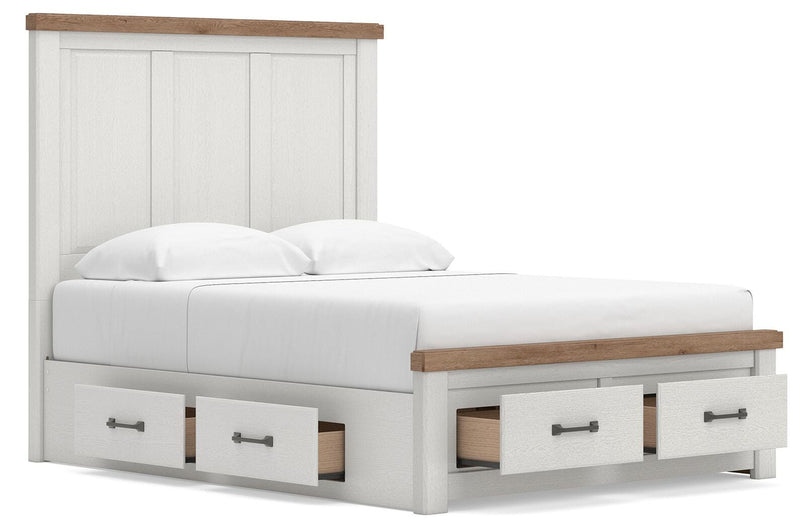 Savonport King Panel Storage Bed, Dresser, Mirror and Chest in White/Brown - PKG025536