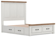 Savonport King Panel Storage Bed. Dresser, Mirror and Nightstand in White/Brown - PKG025535