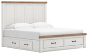 Savonport King Panel Storage Bed, Dresser, Mirror, Chest and Nightstand in White/Brown - PKG025314