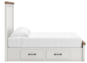Savonport King Panel Storage Bed, Dresser, Mirror, Chest and Nightstand in White/Brown - PKG025314