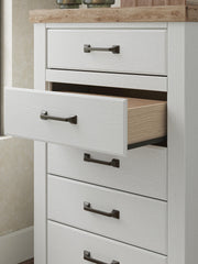 Savonport King Panel Storage Bed, Dresser, Mirror, Chest and Nightstand in White/Brown - PKG025537