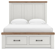 Savonport King Panel Storage Bed, Dresser, Mirror, Chest and Nightstand in White/Brown - PKG025537