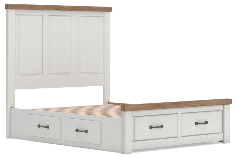 Savonport King Panel Storage Bed, Dresser, Mirror, Chest and Nightstand in White/Brown - PKG025537