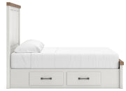 Savonport King Panel Storage Bed, Dresser, Mirror, Chest and Nightstand in White/Brown - PKG025537