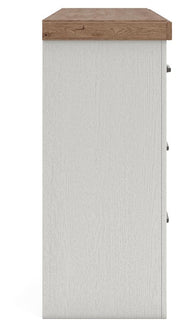 Savonport Queen Panel Bed with Storageand Dresser in White/Brown - PKG025514