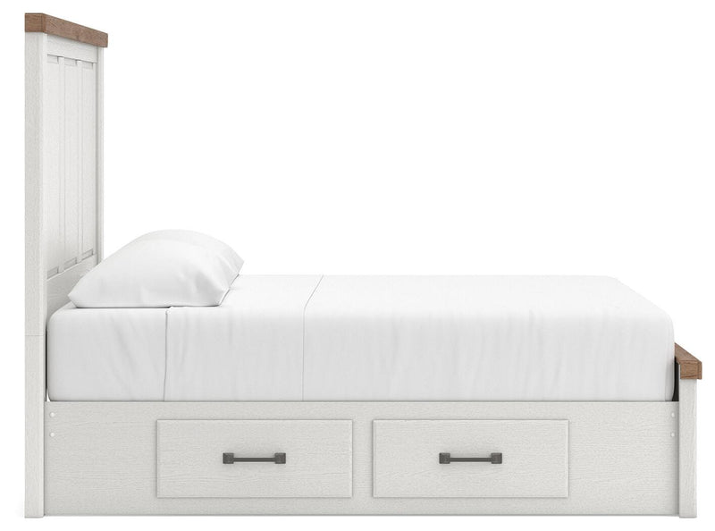 Savonport Queen Panel Bed with Storageand Dresser in White/Brown - PKG025514