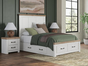 Savonport Queen Panel Storage Bed, Dresser and Chest in White/Brown - PKG025525