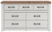 Savonport Queen Panel Storage Bed, Dresser and Chest in White/Brown - PKG025525