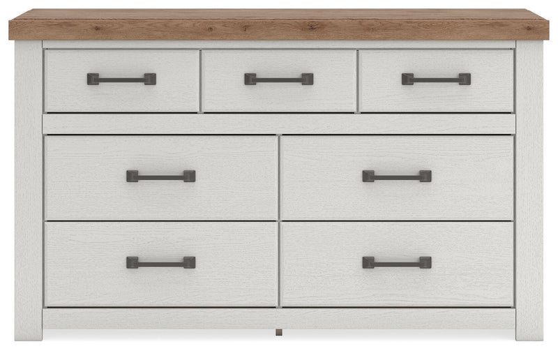 Savonport Queen Panel Storage Bed, Dresser and Chest in White/Brown - PKG025525